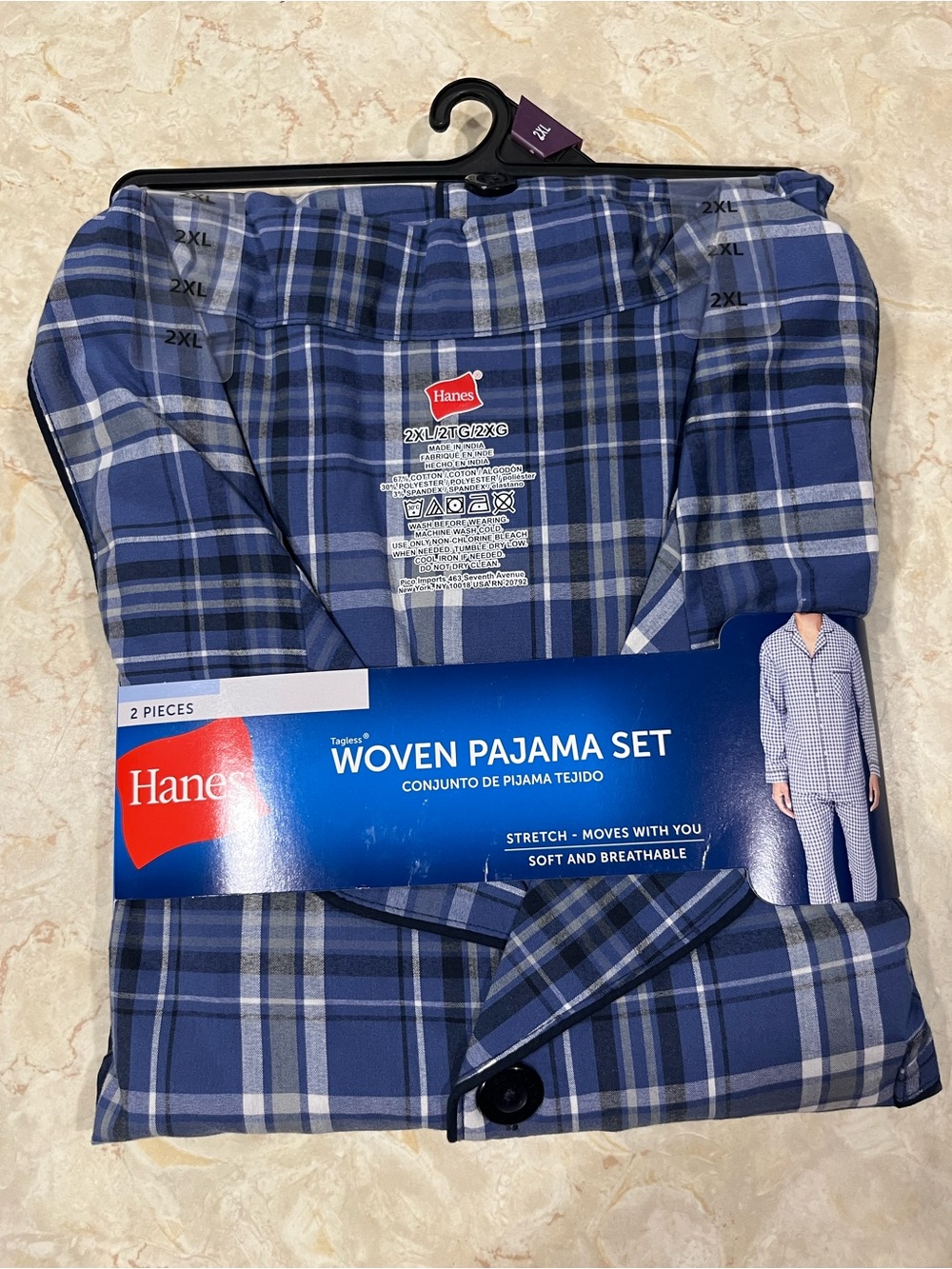 Hanes Blue Plaid Woven Pajama Set - 2 Piece